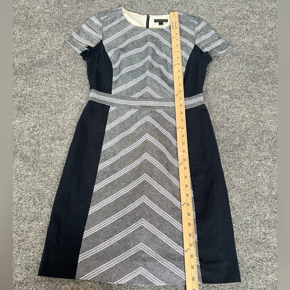 J Crew Womens Linen Striped Patchwork Back Zipped Short Sleeve Dress Blue SZ 6P - Picture 10 of 16
